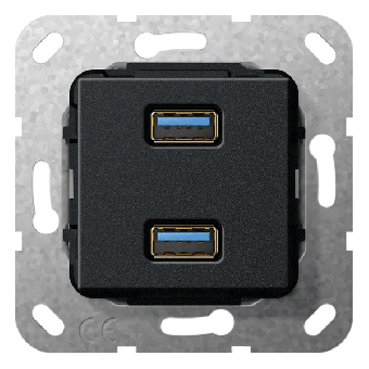 Gira Einsatz USB 3.0 Typ A 2fach Gender Changer (schwarz, matt) 
