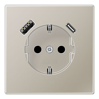 Jung SCHUKO-Steckdose mit USB-Ladegerät Typ C+A (Edelstahl) |  Elektroversand Schmidt GmbH