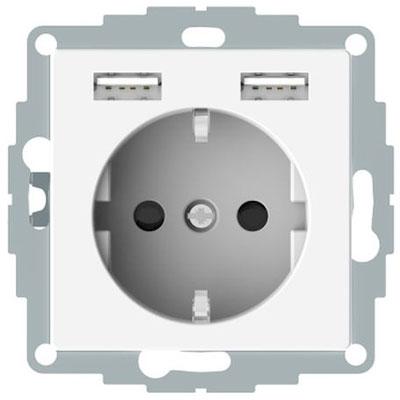 Merten SCHUKO-Steckdose mit USB Ladegerät Typ A, System M (polarweiß  glänzend) | Elektroversand Schmidt GmbH