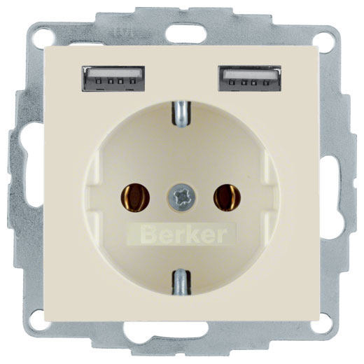 Berker S.1 SCHUKO-Steckdose mit 2 USB-Buchsen (polarweiß, glänzend) |  Elektroversand Schmidt GmbH