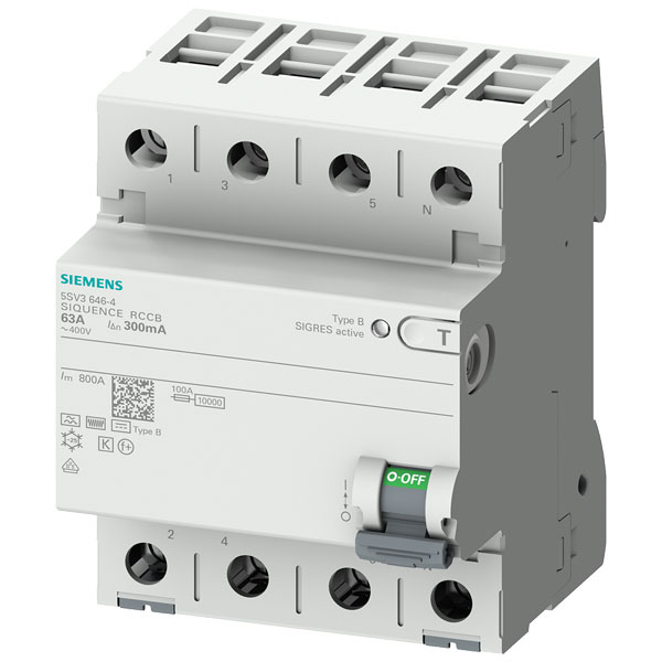 Siemens allstromsensitiver FI-Schutzschalter 5SV3346-4, 63A/0.03 - 4polig |  Elektroversand Schmidt GmbH